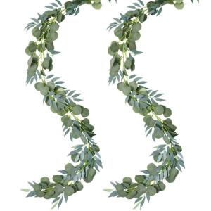 2 Pcs Eukalyptus Girlande Künstlich Pflanz Greenery Künstliche Eukalyptus und Weidenranken Girlande für Hochzeit Party Home Dekoration Zubehör Wand Dekoration