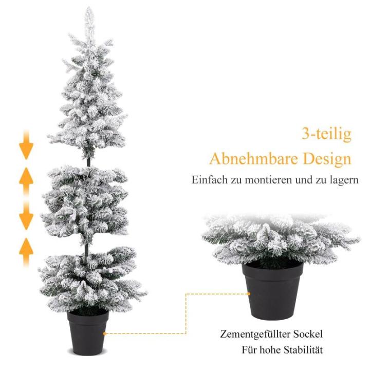 Kunstkerstboom met sneeuw, 120/140 warmwitte leds, 8 transformatiemodi, 249/334 takpunten, van PE en pvc, 150 cm/180 cm, met cementbasis (180 cm)
