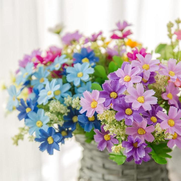 Kunstmatige Nep Zijde Bloemen 6 Bundels Faux Zijde Daisy Wilde Bloemen Groen Struiken Planten Plastic Struiken Indoor Boerderij Outdoor UV Bestand Tuin Planter Decoratie