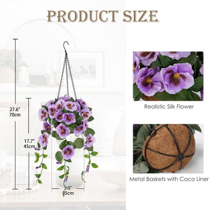 Pansy Kunstbloemen als echte viooltjes, hangende planten, kunstbloemen, Pansy met hanglamp, hoogte 70 cm, kamerplant, struik, decoratieve plant, groene plant