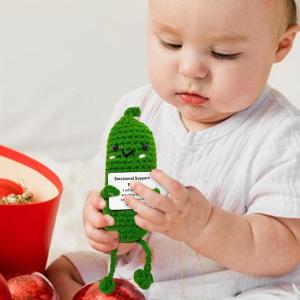 Positive Kartoffel Häkeln, Gehäkelte Positive Gurke,Gehäkelte positive Gurken Spielzeug Emotion Puppen | Kreatives gestricktes Gurkenspielzeug mit positiver Karte für Freunde P
