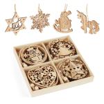 Houten Kerstornamenten, 12-delige Houten Kerstdecoratie Hanger met Houten Hhanger Sneeuwvlok Boomversiering,Kerst Hout,Hangende Houten Kerstboomversiering met Houten Doos
