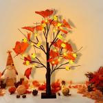 Halloween decoratie voor binnen, zwart esdoornblad, boomverlichting met 24 leds, Halloween-decoratie, griezelige lichtboom met led-spinnenlicht, berkenboom met timer voor Halloween
