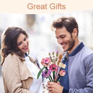 Künstliche Blumen Bauset Blumen Pflanzen Blumenstrauß Gefälschte Blumen für Dekorationen, Dekoration Blume Roses Erwachsene für Zuhause Geschenk, DIY Geschenke Ziegelblumen, N