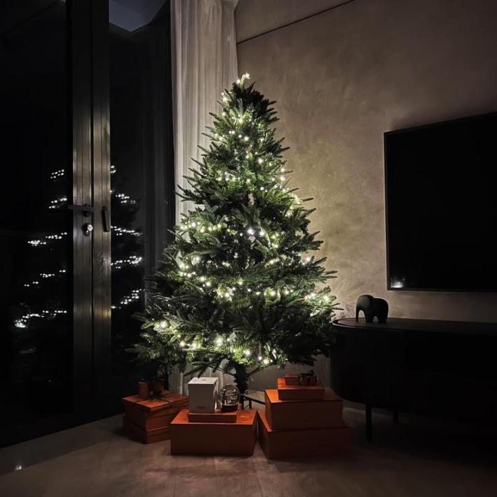 Weihnachtsbaum mit Lichtern, Tannenbaum Künstlich, Dichten Zweigen Und Faltbarem Ständer, Weihnachtsbaum for Zuhause, Büro, Party-Dekoration, Einfache Montage(210cm/6.8ft)