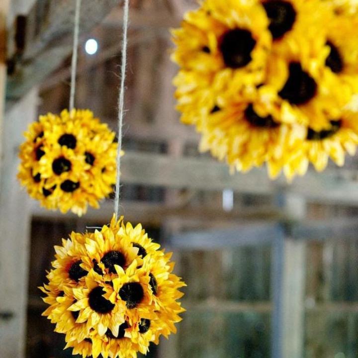 24pcs kunstbloemen hoofden 9cm zonnebloemen kunstmatige bloemen zijden bloemen bloemen bloemen oneindige kunstmatige bloemen kleine plastic bloem decor voor DIY bruiloft party tafe