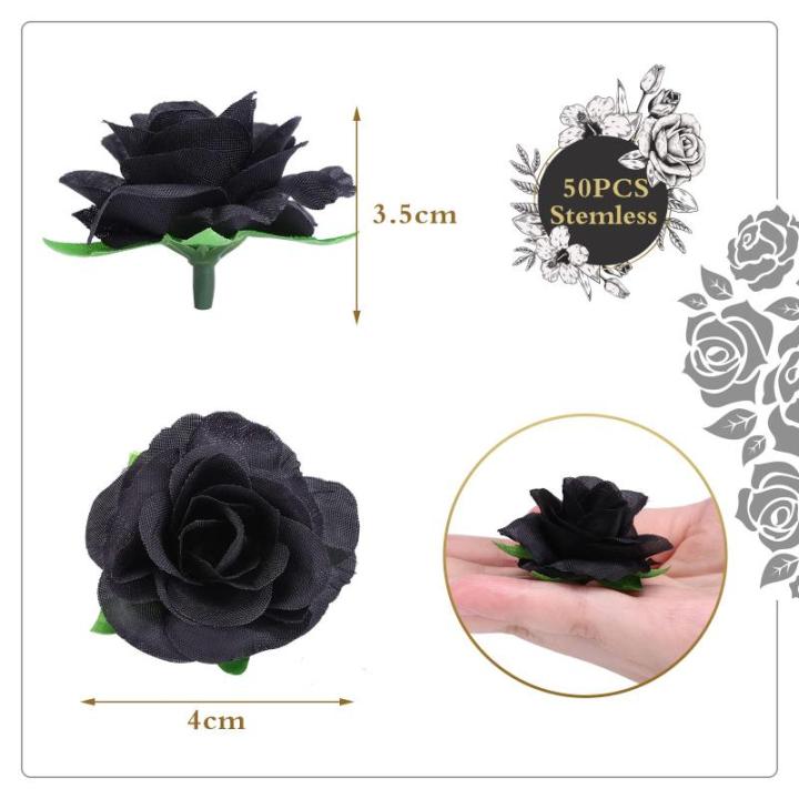 Kunstbloemkoppen, 50 stuks, kunstbloemen, rozen, voor bruiloft, feest, decoratie, doe-het-zelf (Ø 4 cm, zwart)