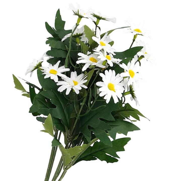 Faux Zijde Madeliefje Wilde Bloemen Groen Heesters Planten, 24 Witte Daisy Nep Bloemen voor Thuis Tafel Veranda Raam Keuken in Vaas Mand of Bloempot