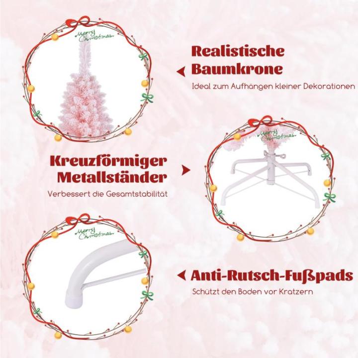 Kunstkerstboom, potlood, 180 cm, dennenboom met sneeuw, kerstboom met 460 takken en inklapbare metalen standaard, slanke kunstboom, Kerstmis voor thuis, kantoor, roze