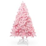 150 cm kerstboom bevlokt roze met volle vlokken decoratie met sneeuwvlokken, 600 takjes, dennenbladeren van pvc en stabiele basis, kerstboom voor kerstdecoraties