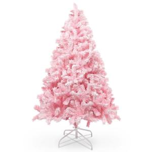 150 cm kerstboom bevlokt roze met volle vlokken decoratie met sneeuwvlokken, 600 takjes, dennenbladeren van pvc en stabiele basis, kerstboom voor kerstdecoraties
