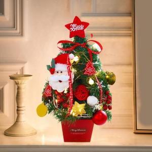 Mini Weihnachtsbaum 50CM Kleiner Weihnachtsbaum mit Beleuchtung, Weihnachten Deko Christbaum mit LED Lichterkette und Weihnachtskugel, Künstliche Weihnachtsbäume Geschmückt für