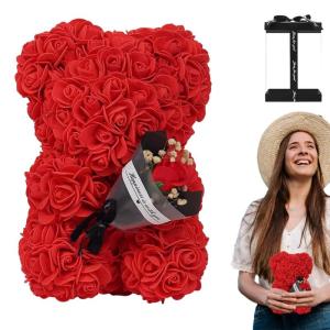 Valentijnsdag rozenbeer cadeau voor haar rozenbeer schattige teddybeer, kunstrozenbeer met rozenboeket, romantische rozen teddybeer cadeau voor Kerstmis