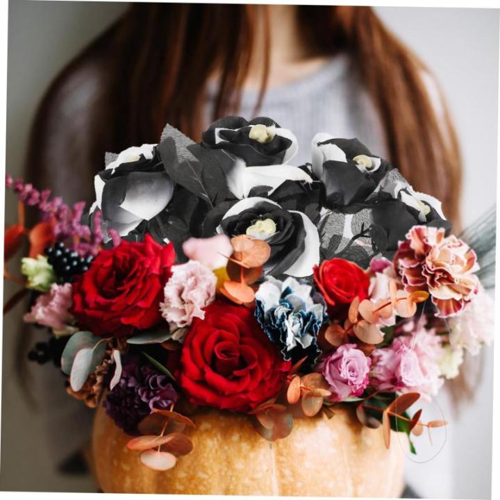 10St Schädel stieg Halloween-Blumen gotische Dekoration Rosenblumensträuße Halloween Party Halloween Spiele gefälschte Rose mit Rosenrequisite für Halloween Plastik