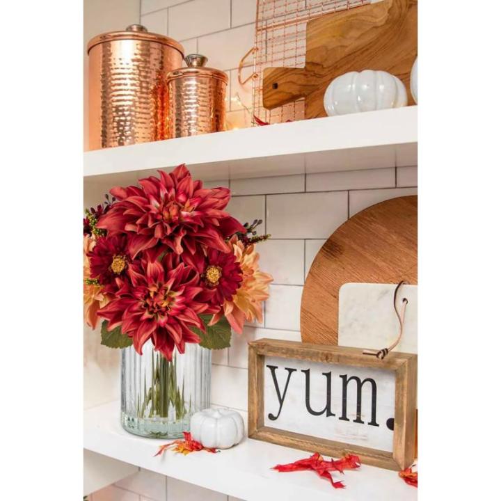 Dalia Kunstbloemen als echt in cilindrische glazen vaas met kunstwater, decoratieve bloemen, chrysant bloemstuk voor thuis, woonkamer, badkamer, herfst, decoratie