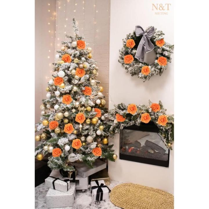 Kunstbloemen, 25 stuks, kunstrozen, bloemen met stengels, echte touch, kunstschuim, rozen voor bruiloft, boeketten, feest, kantoor, babyshower, woondecoratie, oranje