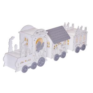 DCWW22 Lichtgevende kersttrein van hout, 3 leds, warmwit licht, kerstdecoratie, werkt op batterijen (2 x AA), IP20 binnen, 6/18 uur timerfunctie, 10.000 uur levensduur