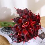 20 stuks kunstmatige Calla lelie, bruid, latex, ware aanraking, familie, decoratie, feest, bruiloft, hotel, decoratie, boeket (baksteenrood)