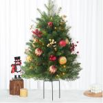 Artificial Christmas Tree with Ground Plug | Pre-Lit Faux Holiday Tree with Cones, Berries & Balls | Seasonal Christmas Tree for Family Gatherings & Holiday Decorations for Outdoor