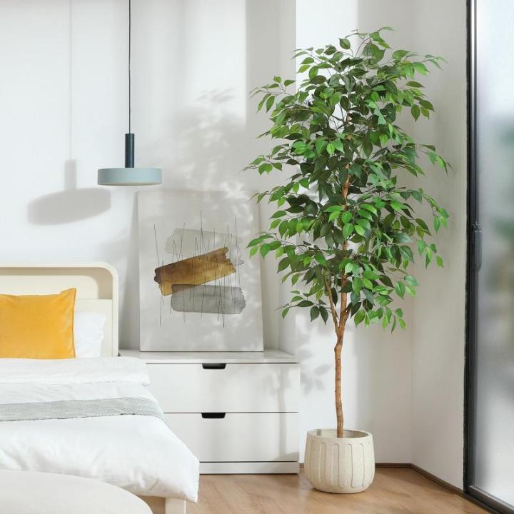 Ficus Benjamina , 180 cm, groot, met natuurhouten stam, kamerplant, kunstboom in pot, voor thuis, kantoor, balkon, decoratie (2 stuks)