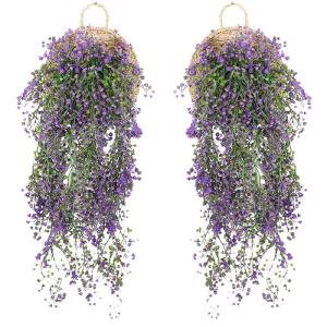 2 stuks hangende mand kunstmatige bloem, kunstmatige bloemen aan de muur, muur gemonteerde kunstmatige bloemen, kunstmatige bloemen buiten, kunstmatige hangplanten voor thuis, tuin