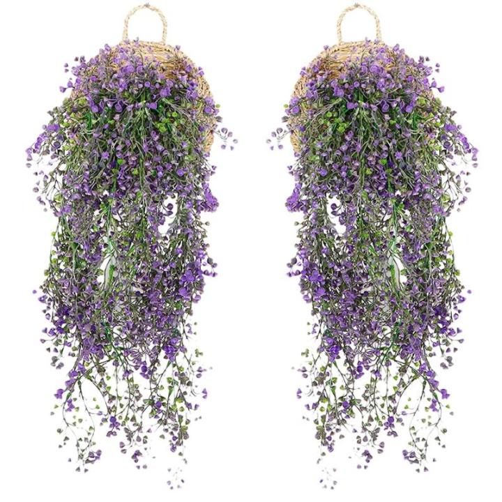 2 stuks hangende mand kunstmatige bloem, kunstmatige bloemen aan de muur, muur gemonteerde kunstmatige bloemen, kunstmatige bloemen buiten, kunstmatige hangplanten voor thuis, tuin