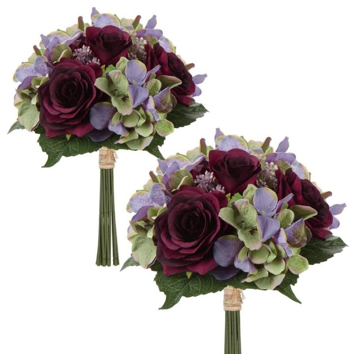Kunstbloemen kunstboeket kunstplant bloemstukken set van 2 hortensia rozenboeket hoogte 30 cm decoratieve plant voor arrangementen feestdag tafel of bruiloft