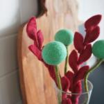 Gry & SIF Kunstbladtakken, flexibele steel, decoratieve tak van vilt, kunstplant, boeket binden, bruiloften, doe-het-zelfprojecten, handgemaakt, Fairtrade, 30 cm, 3 x wijnrood