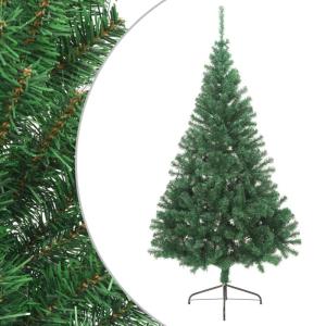 Halve kunstkerstboom met standaard, kerstboom, dennenboom, decoratieve boom, kunstboom, kerstdecoratie, groen, 210 x 120 cm
