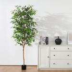Ficus Benjamina , 180 cm, groot, met natuurhouten stam, kamerplant, kunstboom in pot, voor thuis, kantoor, balkon, decoratie (2 stuks)