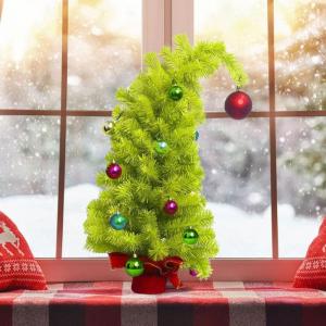 Künstlicher Grinc-H-Weihnachtsbaum mit gebogenem Hals, 59,4 cm, skurril, biegbar, seltsamer Weihnachtsbaum mit farbiger Kugel, perfekt für Innen- und Außenbereich, Weihnachtsdek
