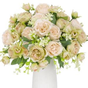 4 Bündel Pfingstrose Künstliche Blumen Weiß Grün Blumen Seidenpfingstrosen Blumensträuße für Hochzeit Partei Tischaufsätze Blumenarrangement Heim Küche Dekor