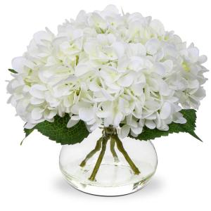 met 4 hortensia's in glazen vaas, kunstmatige hortensia, 3D-print, echt aanvoelend, ziet eruit als echte hortensia, voor bruiloft, thuis, hotel, feest, bloemenarrangement