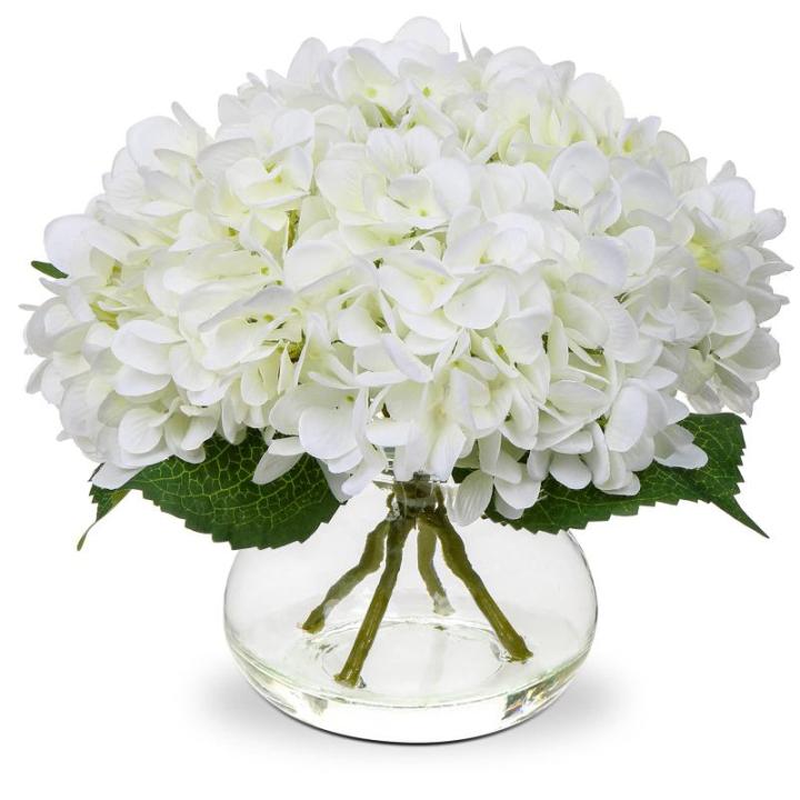 met 4 hortensia's in glazen vaas, kunstmatige hortensia, 3D-print, echt aanvoelend, ziet eruit als echte hortensia, voor bruiloft, thuis, hotel, feest, bloemenarrangement