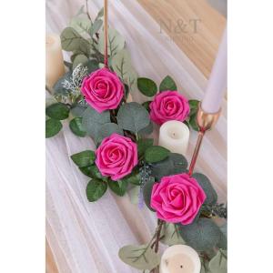 Kunstbloemen, hete roze kunstrozen, 50 stuks kunstbloemen met steel, voor doe-het-zelf bruiloft, boeketten, middenstukken, bruid, babyshower, feest, thuis, douche, arrangement, dec