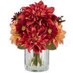 Dalia Kunstbloemen als echt in cilindrische glazen vaas met kunstwater, decoratieve bloemen, chrysant bloemstuk voor thuis, woonkamer, badkamer, herfst, decoratie