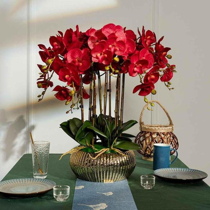 Kunstblumen Künstliches Blumenset, Phalaenopsis mit Pflanzgefäß, Kunstblume für Wohnzimmer, Simulationsblume, Heim-, Tisch- und Bürodekoration für jeden Anlass