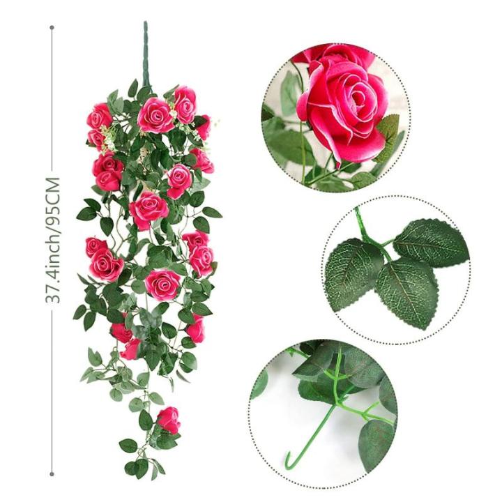 2 stuks kunstmatige rozen bloemen kunstmatige hangende mand plant wijnstok nep zijde hangende bloem voor tuin muur hek bruiloft balkon outdoor indoor huis deur decoratie