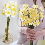 6 stuks kunstmatige narcissen, nep zijden bloemen nep narcissen herfst voor balkon tuin huis woonkamer doe-het-zelf bloemstuk