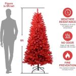 1,8 m roter PVC Künstlicher Weihnachts-Bleistiftbaum, mit 804 Zweigspitzen und Metallklappbarem Ständer, geeignet für Zimmer, Büro, Partydekoration…