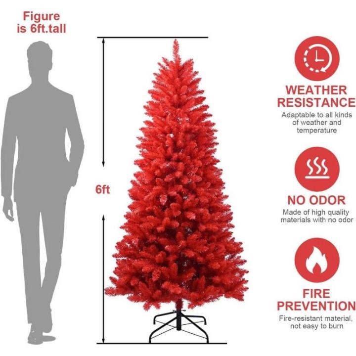 1,8 m roter PVC Künstlicher Weihnachts-Bleistiftbaum, mit 804 Zweigspitzen und Metallklappbarem Ständer, geeignet für Zimmer, Büro, Partydekoration…