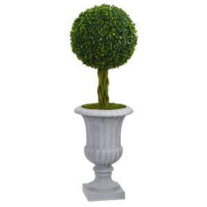 Boxwood Topiary In ' 1 Geflochtener Buchsbaum-Formschnitt in Grauer Urne, Kunststoff, Mehrfarbig, 3'