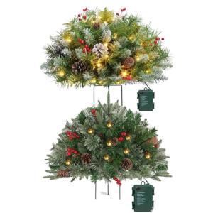 Weihnachtspflanzgefäß, 40 cm künstlicher Weihnachtspflanzgefäßfüller mit Lichtern, Weihnachtsdekorationen für Weihnachtspflanzgefäße im Freien, beleuchteter Weihnachtspfla