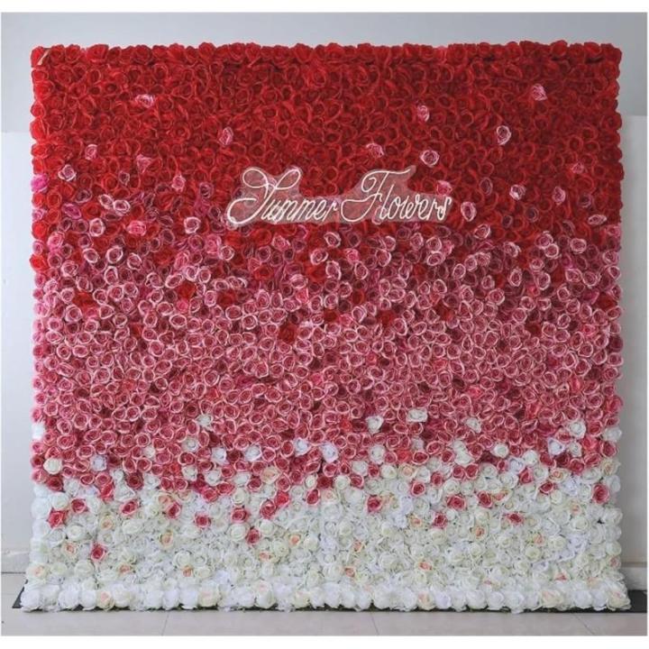 Künstliche Blumen-Wandpaneele, Hochzeitsfeier, Brautparty, 3D-Wandhintergrund Mit Romantischen Rosafarbenen Grünen Blättern(2M*3M)