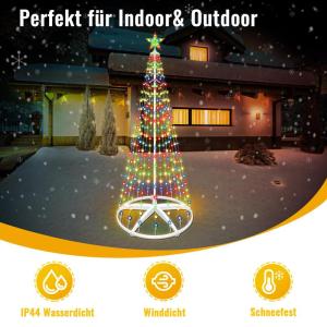 2,28 m, kerstboom, metaal, grote kegelvorm, 8 verlichtingsmodi, timer, 312 leds, afstandsbediening voor binnen en buiten, kerstdecoratie (meerkleurig)