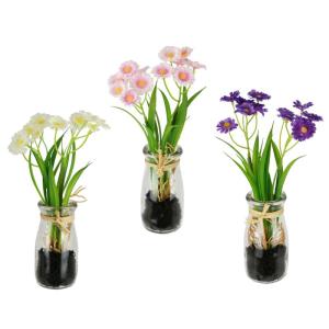 Kunstmargrieten in glazen arrangement madeliefjes, decoratie, decoratieve bloemen, planten, , voorjaarsdecoratie, , voorjaar, Pasen, paasdecoratie, tafeldecoratie, set van 3,
