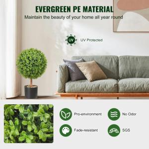 2 x buxusballen, kunstzinnig, Ø 40,6 cm, tuindecoratie, buxus in bloempot, bol, kunstplant van PE, hout, PP incl. 4 stuks decoratieve vlinders en 10 stuks reservebladen