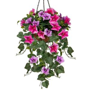 Kunstblumen Wie Echt Morning Glory Hängende Pflanzen Künstliche Blumen mit Hängeampel, Höhe 70 cm, Zimmerpflanze Busch Dekopflanze Grünpflanze