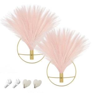 Wanddecoratie, muur metalen vaas decoratie houder, wandmontage kunstbloemen, gouden muur decor nep tarwe 2 pack, kunstgroen, boerderij, Boho
