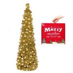 Kunstkerstboom met standaard, 1,5 m, opvouwbare pop-up kerstboom met pailletten voor Kerstmis, feestbenodigdheden, huisdecoratie, goud